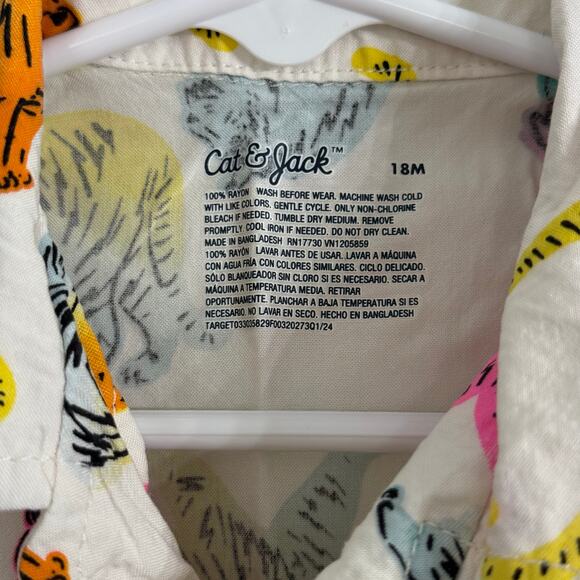 Cat & Jack Multicolor Tiger Short Sleeve Button Down Shirt Size 18 Months - Picture 3 of 5